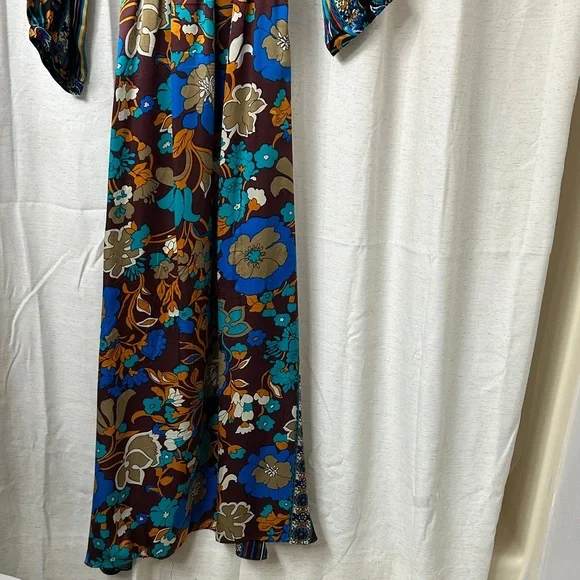 VAnita Teal, Brown & Blue Floral Boho Maxi Dress 100 % silk - Picture 9 of 9